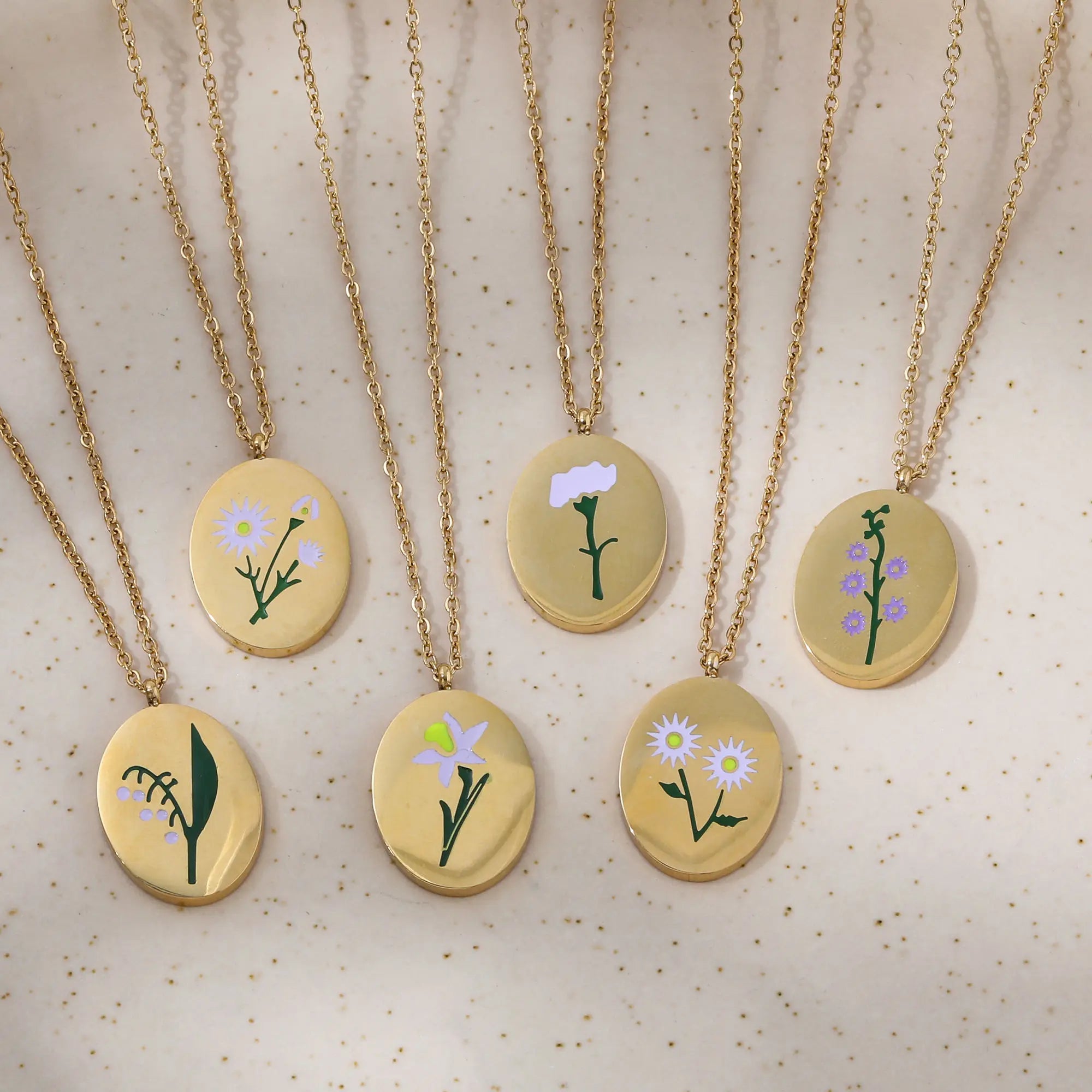 Oval Birth Flower Pendant Necklace For Women
