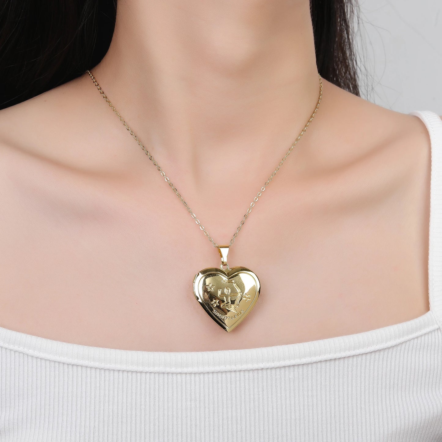 Zodiac Heart Locket Necklace Photo Pendant for Women