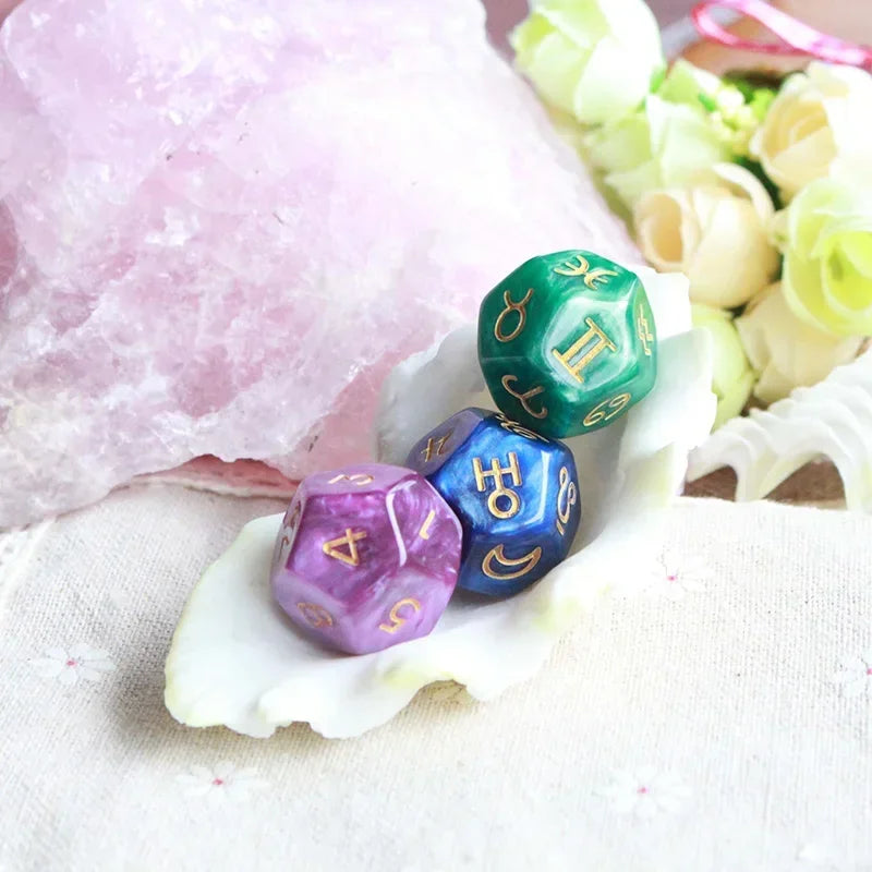 Astrology Zodiac 12-Sided Dice Set – Pearl & Clear Resin