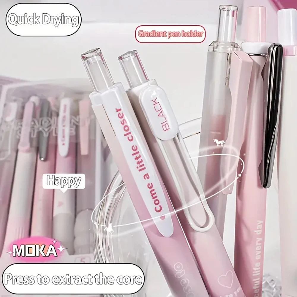 Set Of 5 Pink Retractable Gel Pens 0.5 mm Fine Point