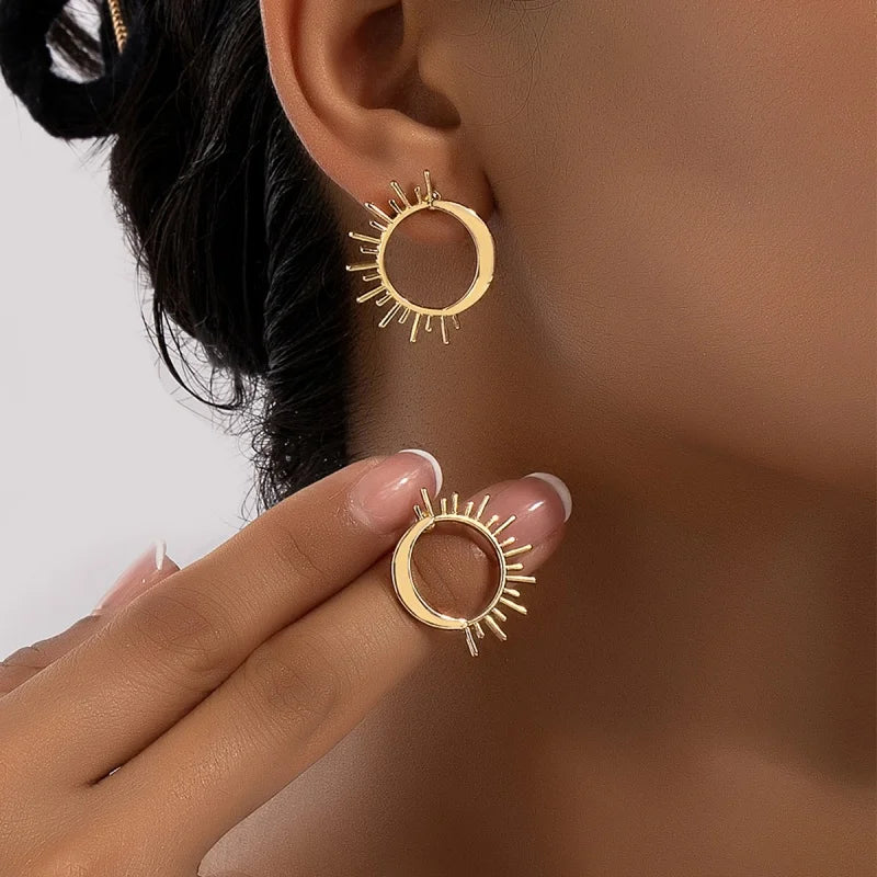 Vintage Sun And Moon Tiny Stud Earrings For Women