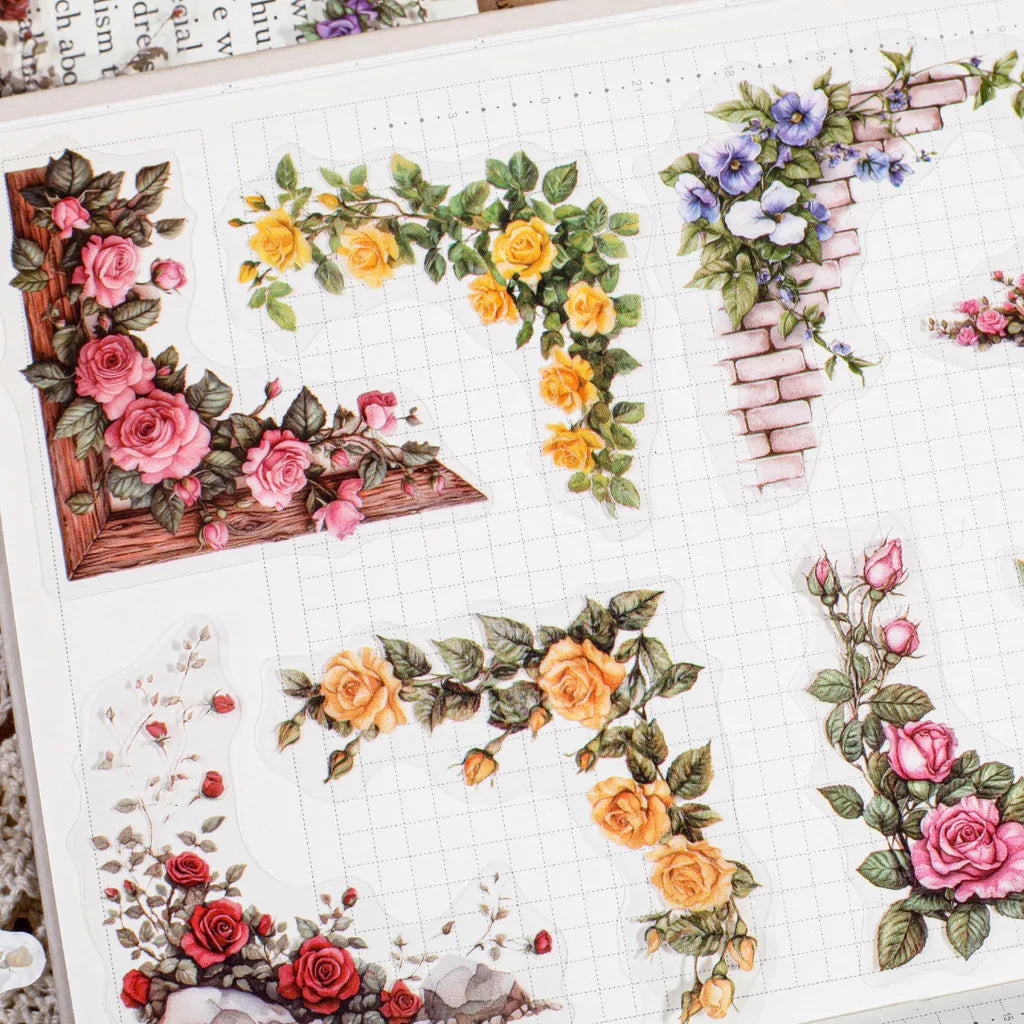 Floral Corner PET Stickers Set for Journals, 30 Pcs