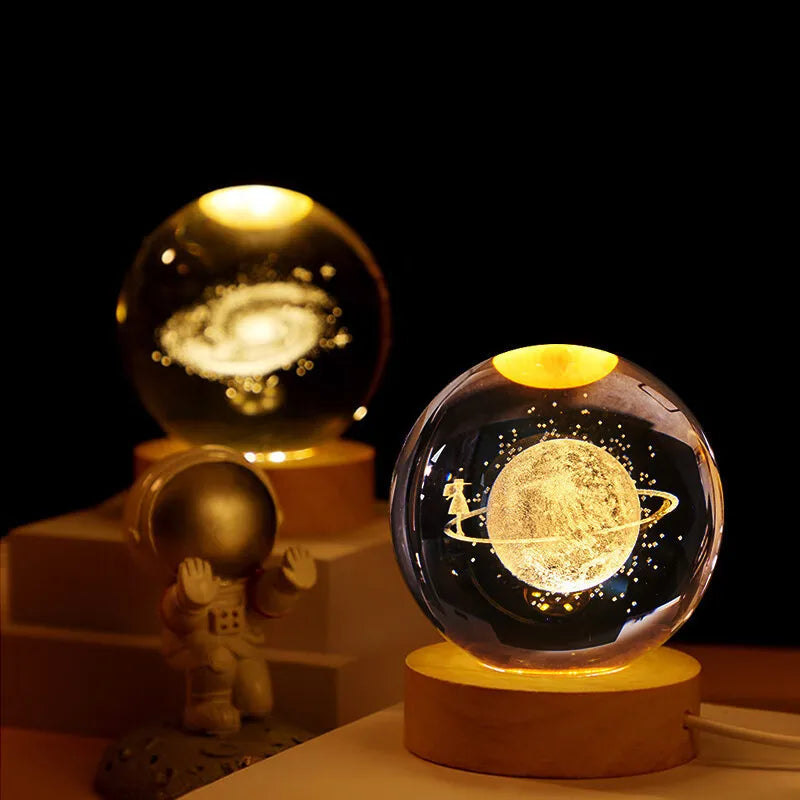 3D Crystal Planet LED Globe – Solar System Decor Light