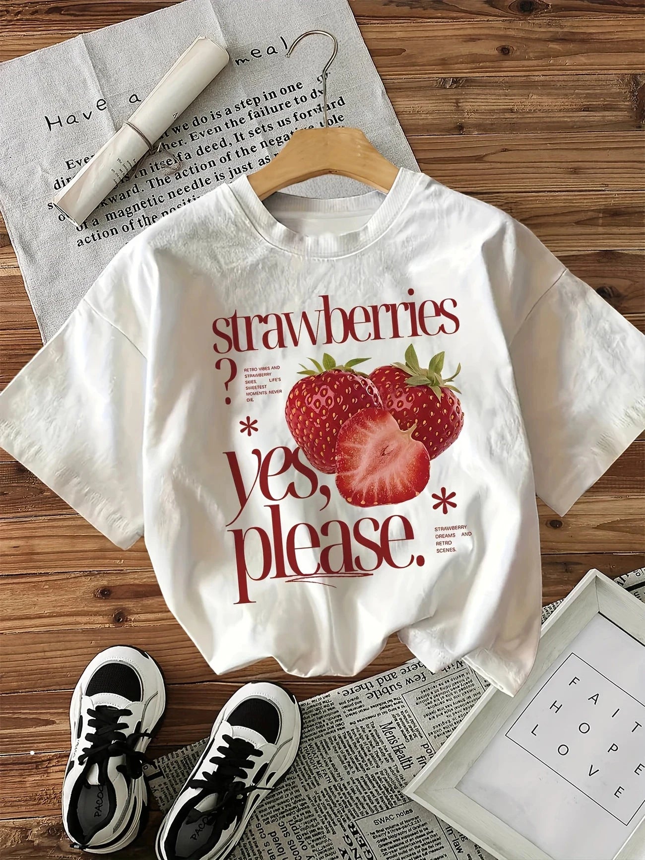 Women’s Cotton T-Shirt With Strawberry Vintage Print