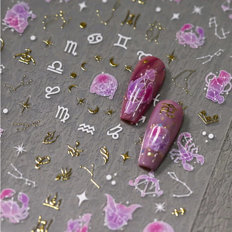 Zodiac Constellation Moon Star 3D Self-Adhesive Nail Stickers