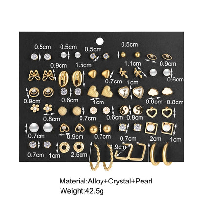 Gold Tone Butterfly & Heart Stud Earring Set, 40 Pairs