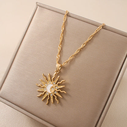 Sun, Moon & Star Rhinestone Pendant Necklace for Women