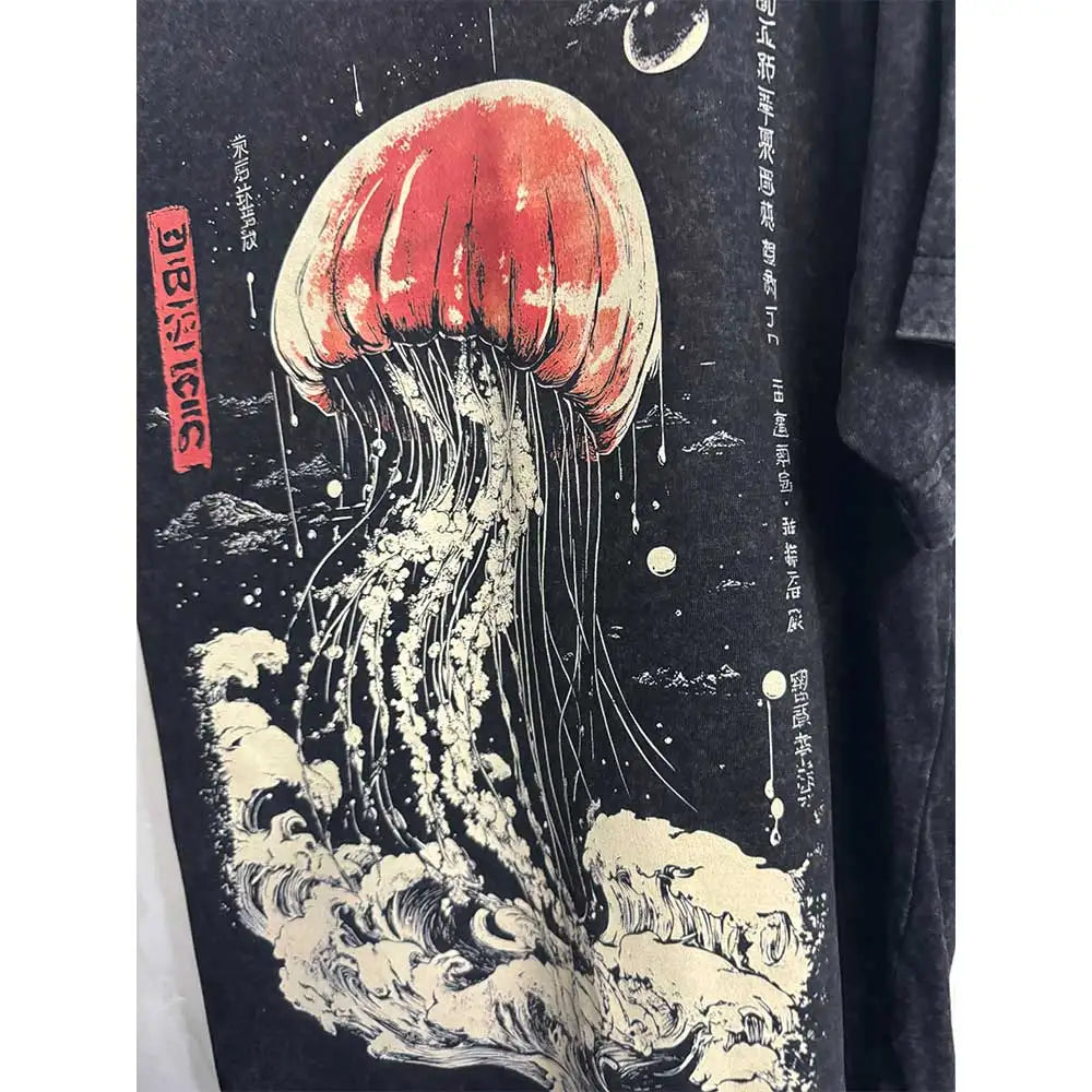 Oversized Vintage Jellyfish Print Unisex Cotton T-Shirt