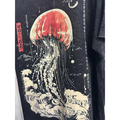 Oversized Vintage Jellyfish Print Unisex Cotton T-Shirt