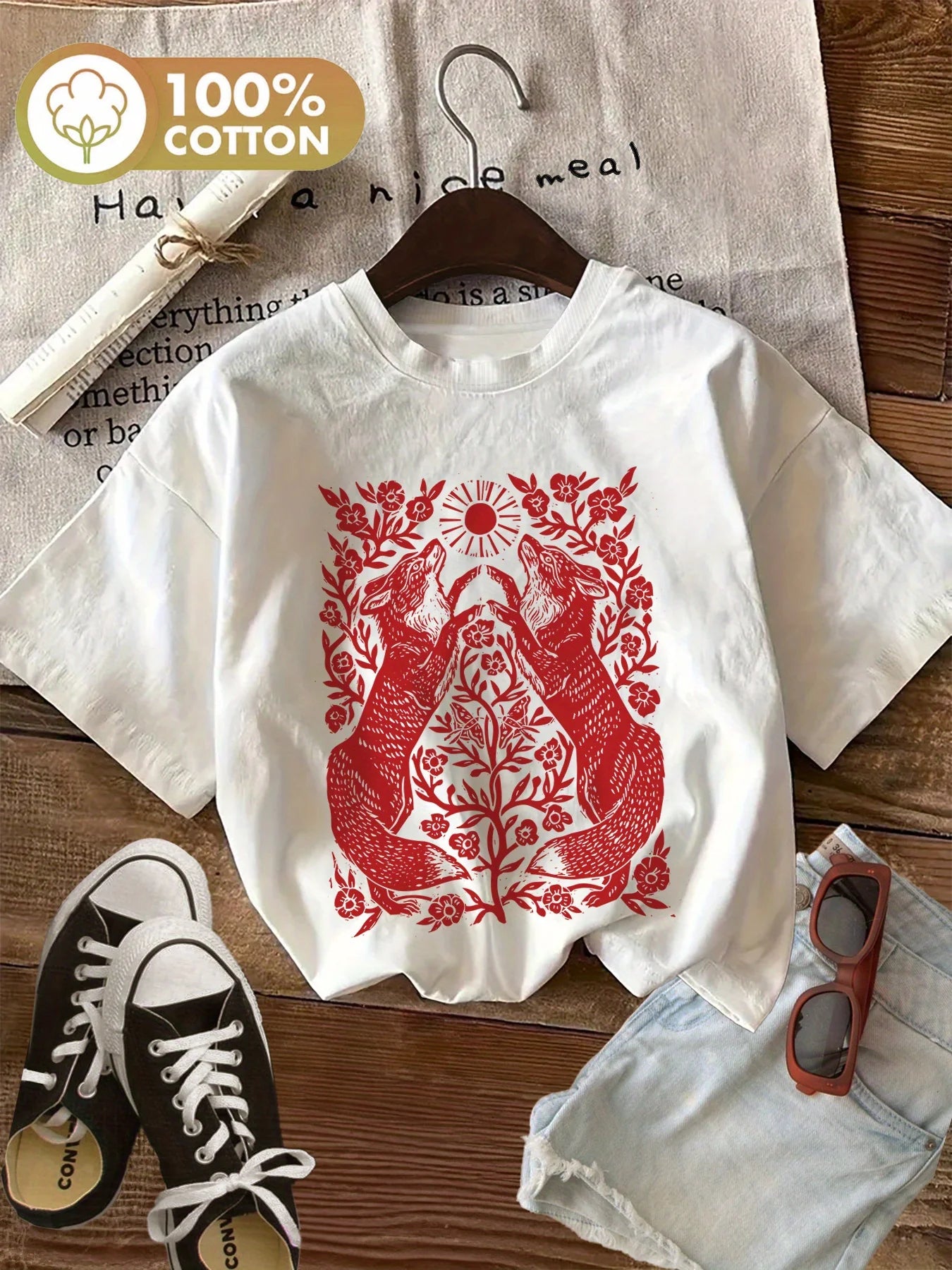 Women’s Cotton Floral Butterfly Graphic T‑Shirt