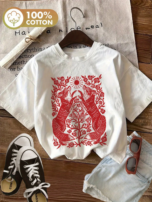Women’s Cotton Floral Butterfly Graphic T‑Shirt