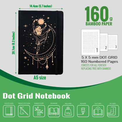 A5 Dot Grid Bullet Journal Notebook, 160gsm No-Bleed Paper