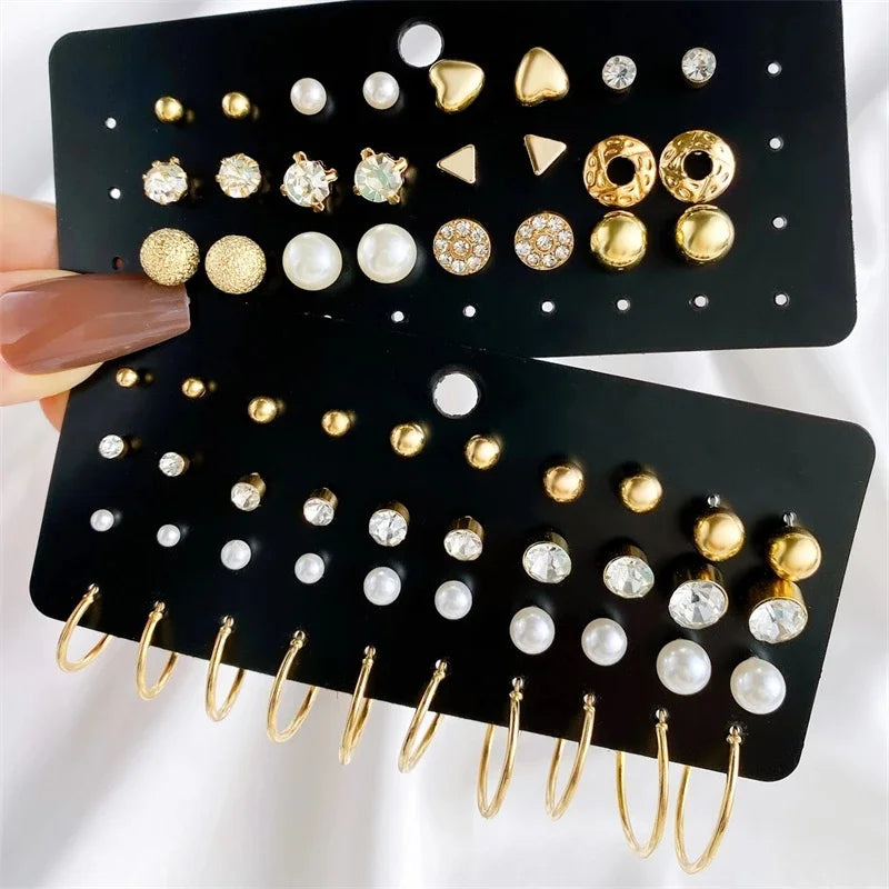 Gold Tone Butterfly & Heart Stud Earring Set, 40 Pairs