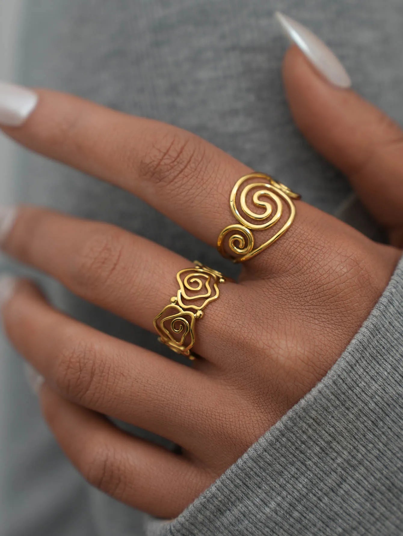 18K Gold Plated Spiral Adjustable Stainless Steel Ring