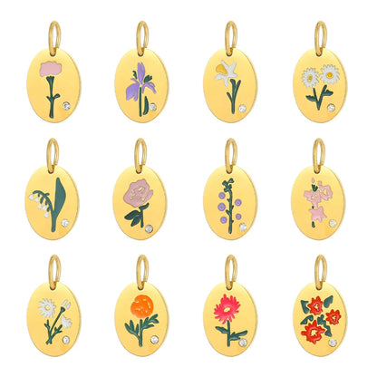 Oval Birth Flower Pendant Necklace For Women