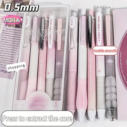 Set Of 5 Pink Retractable Gel Pens 0.5 mm Fine Point