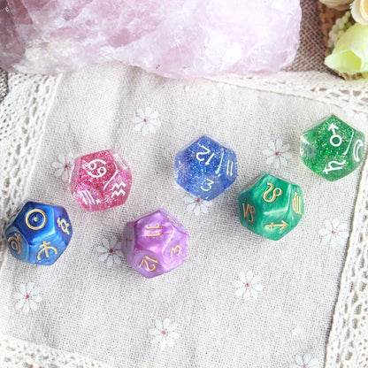 Astrology Zodiac 12-Sided Dice Set – Pearl & Clear Resin