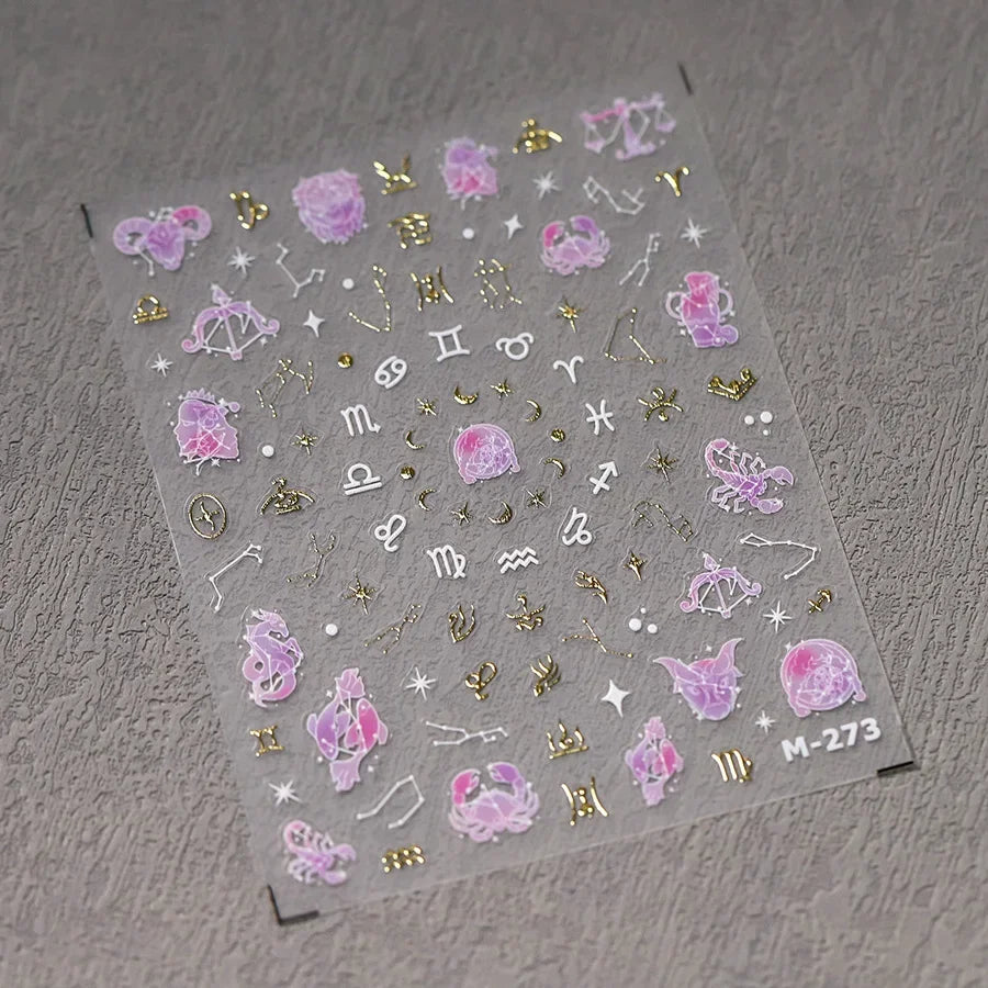 Zodiac Constellation Moon Star 3D Self-Adhesive Nail Stickers