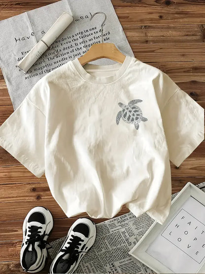 Women’s Retro Ocean Graphic T-Shirt with Sea Turtle Print