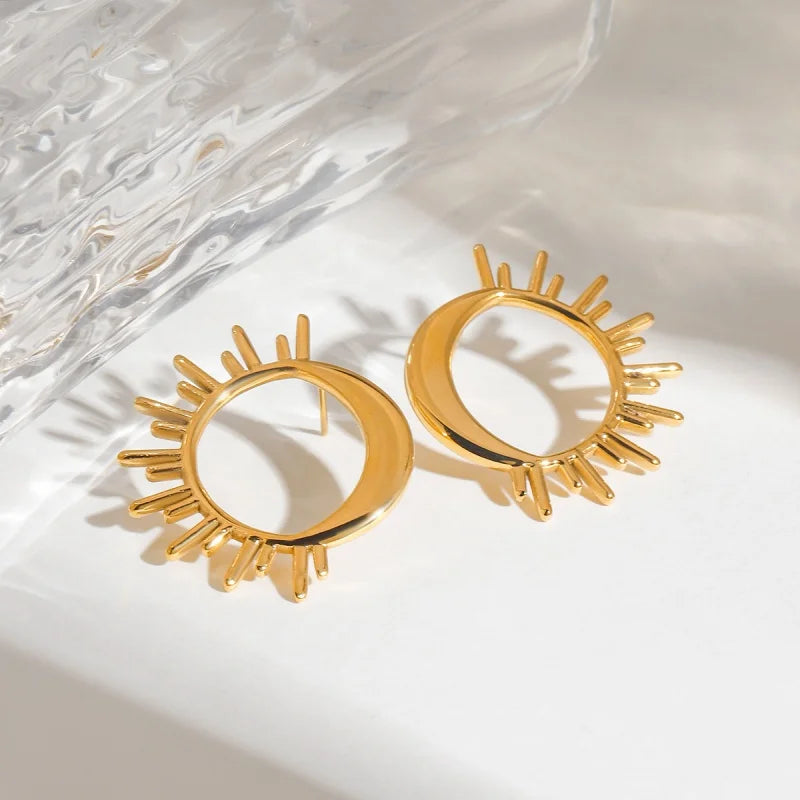 Vintage Sun And Moon Tiny Stud Earrings For Women