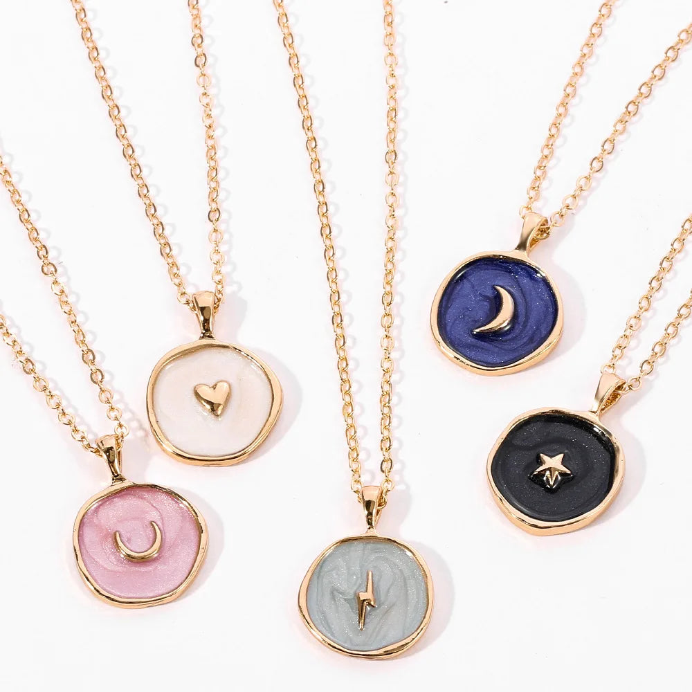 Bohemian Enamel Moon Star Pendant Necklace For Women