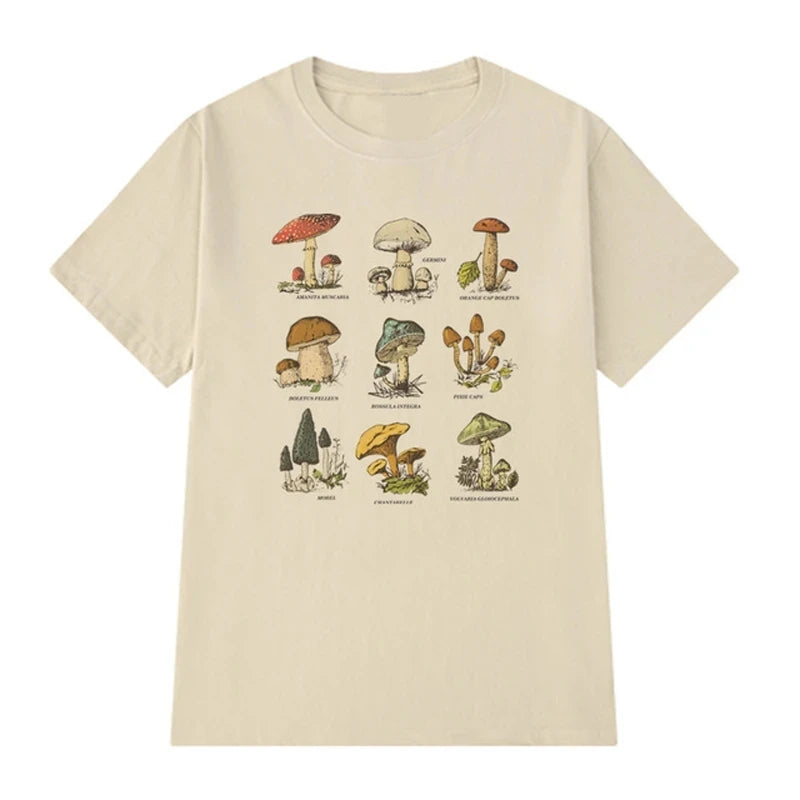 Vintage Mushroom Graphic Tee – Oversized Cotton Top