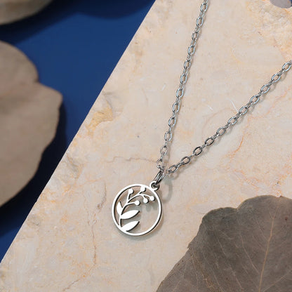 Stainless Steel Leaf Pendant Necklace For Women