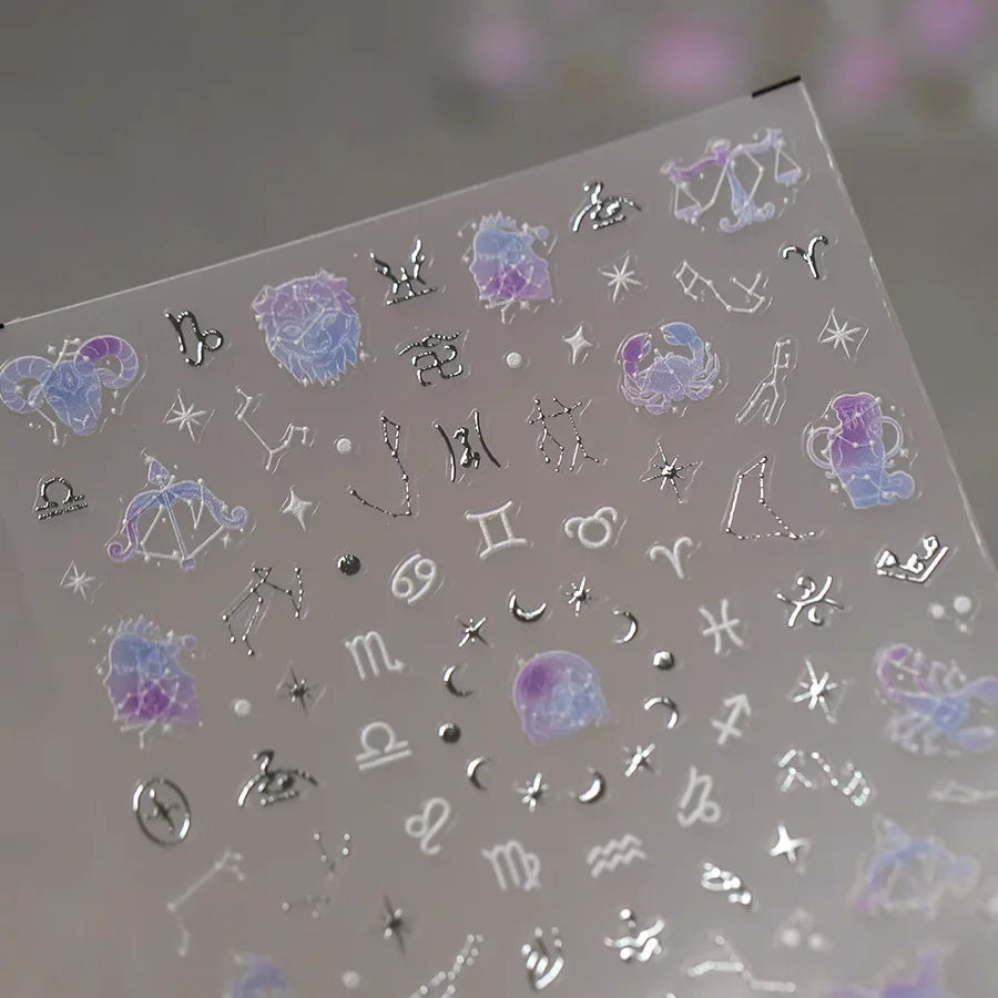 Zodiac Constellation Moon Star 3D Self-Adhesive Nail Stickers