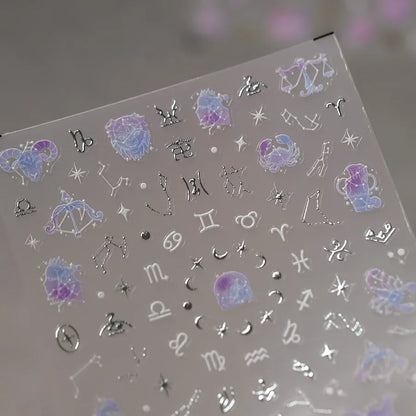Zodiac Constellation Moon Star 3D Self-Adhesive Nail Stickers