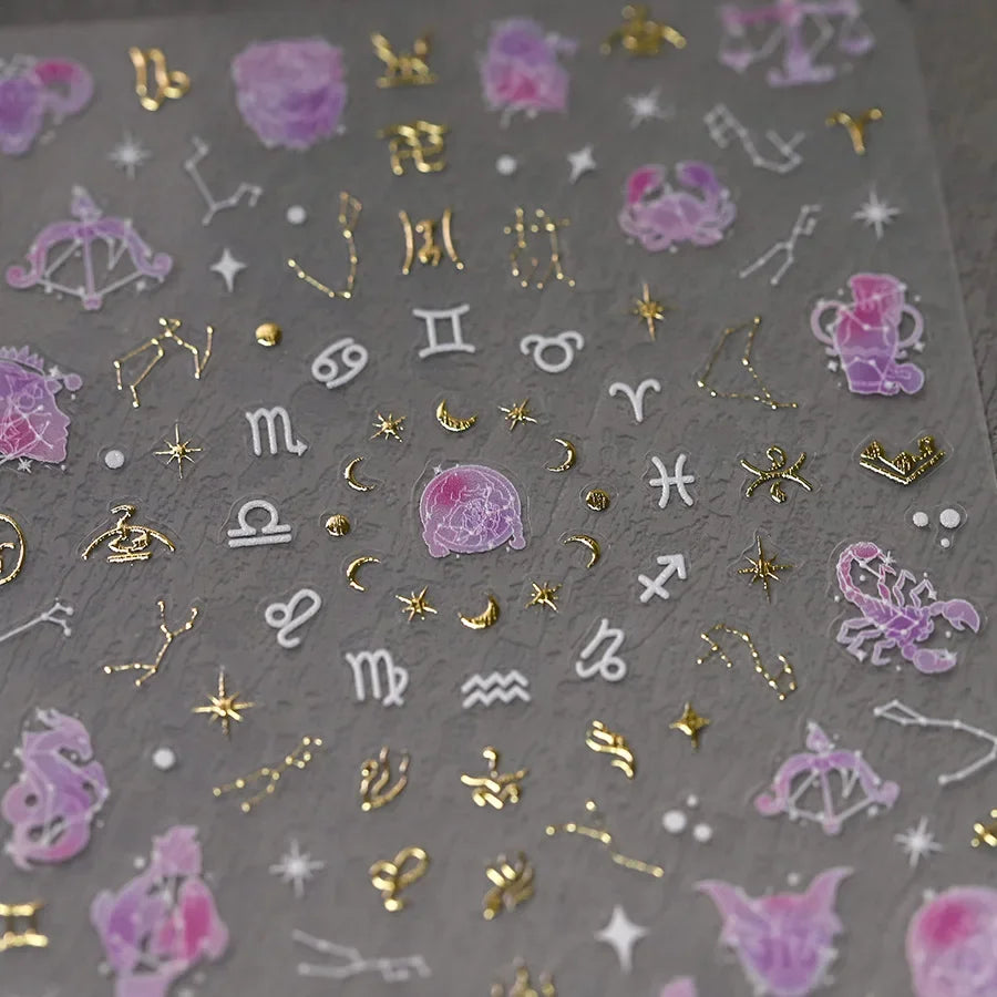 Zodiac Constellation Moon Star 3D Self-Adhesive Nail Stickers