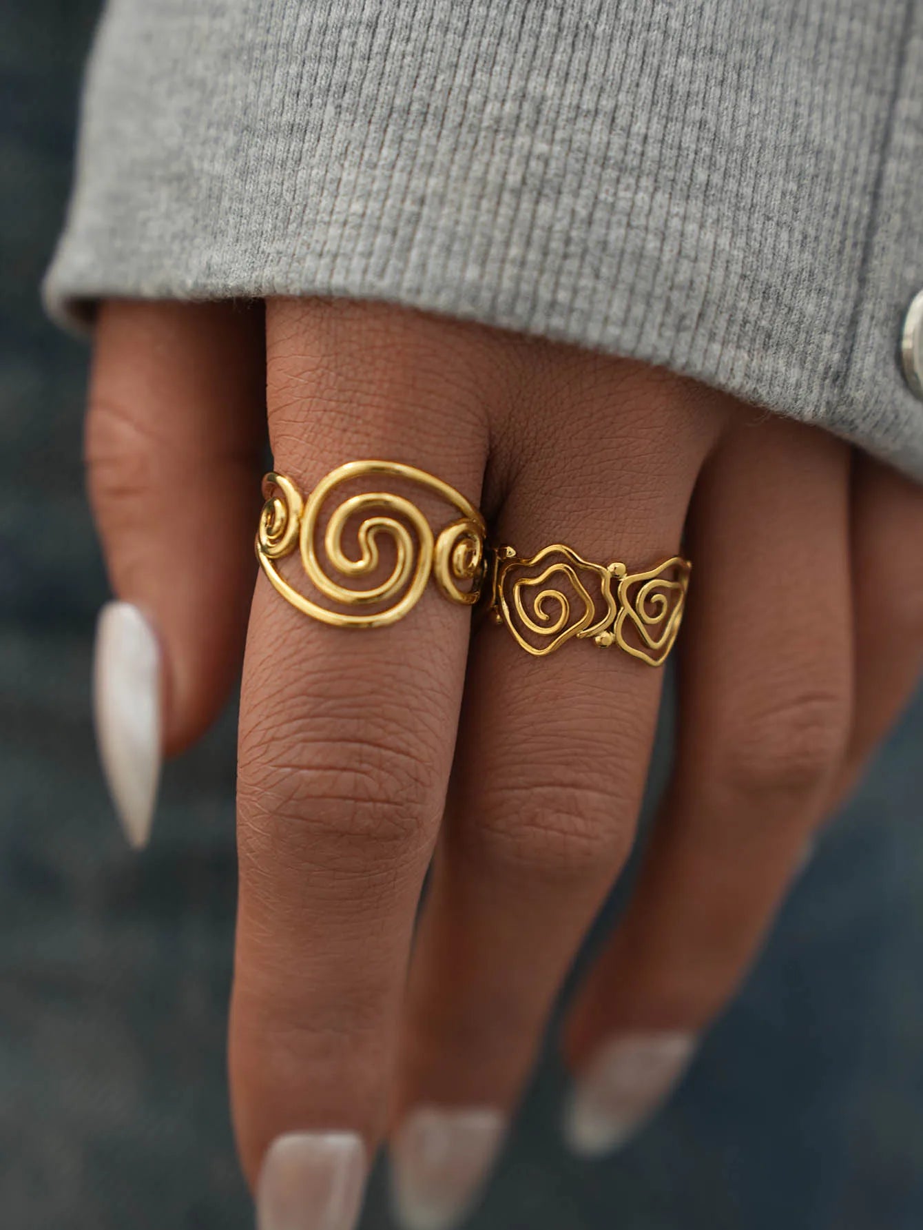 18K Gold Plated Spiral Adjustable Stainless Steel Ring
