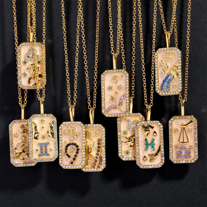 Zodiac Constellation Pendant Necklace Gold Plated