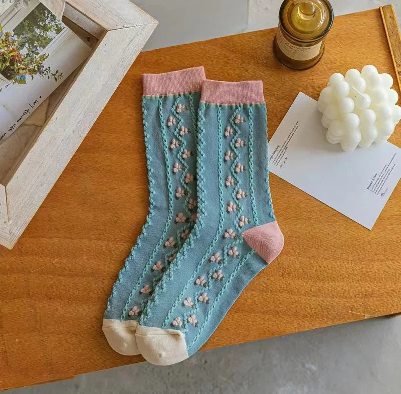 Women’s Frilly Flower Socks Casual Cotton Crew