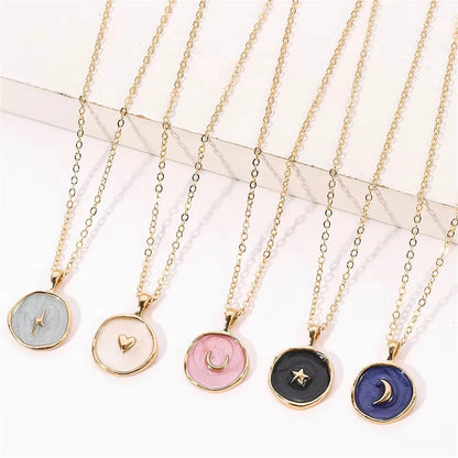 Bohemian Enamel Moon Star Pendant Necklace For Women