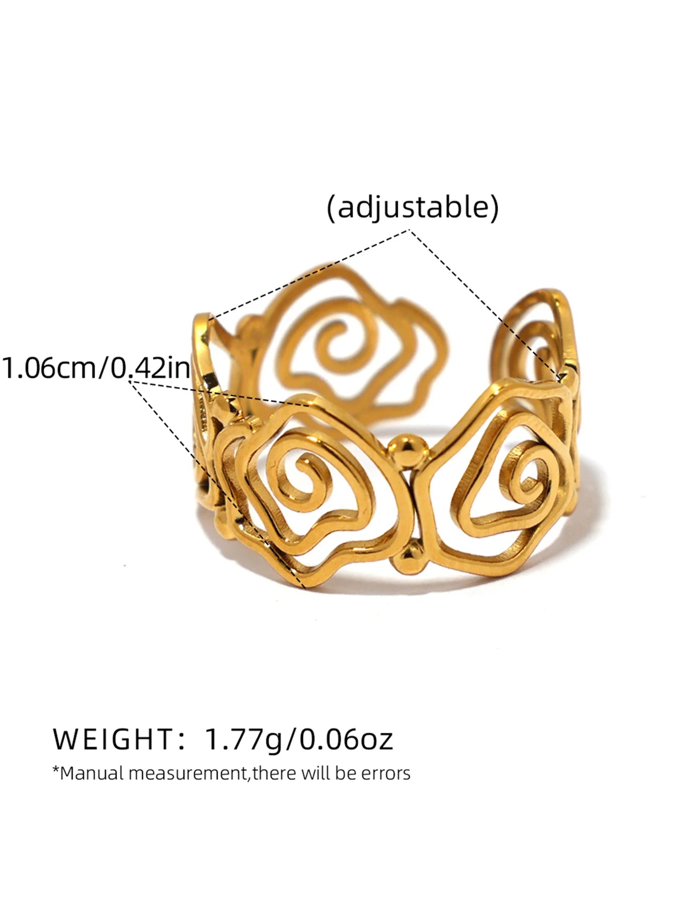 18K Gold Plated Spiral Adjustable Stainless Steel Ring