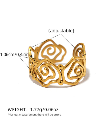 18K Gold Plated Spiral Adjustable Stainless Steel Ring