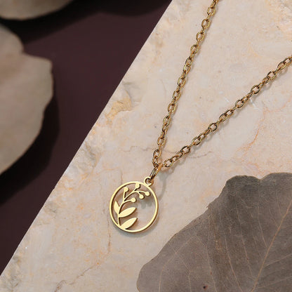 Stainless Steel Leaf Pendant Necklace For Women