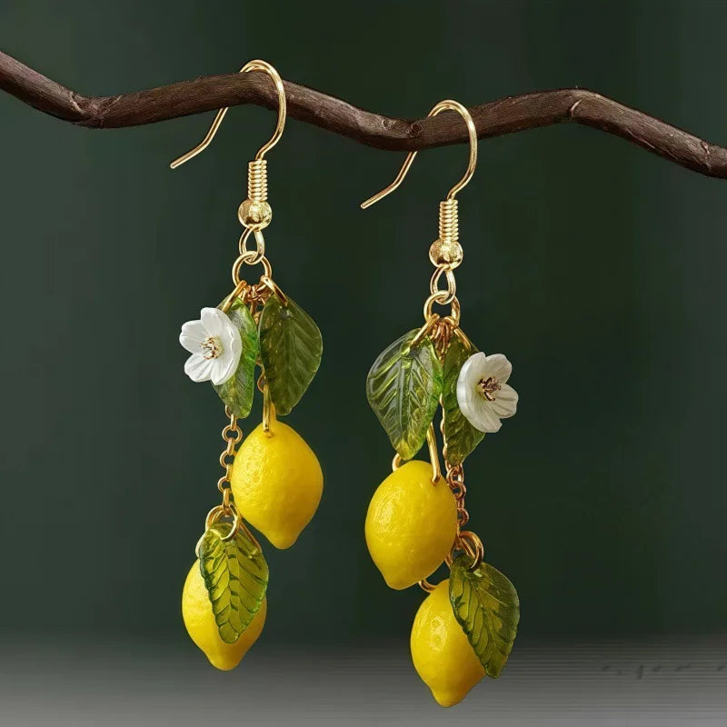 Lemon Tassel Dangle Earrings Summer Fruit Jewelry