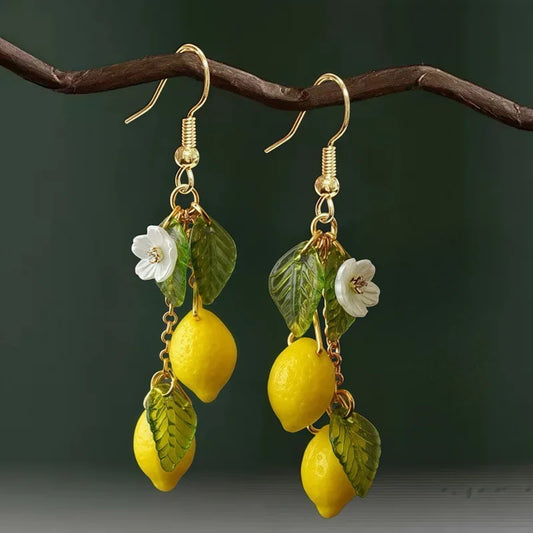 Lemon Tassel Dangle Earrings Summer Fruit Jewelry