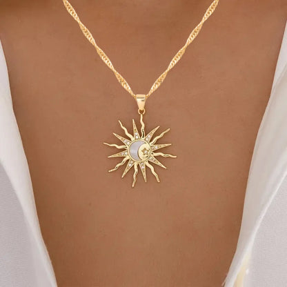 Sun, Moon & Star Rhinestone Pendant Necklace for Women