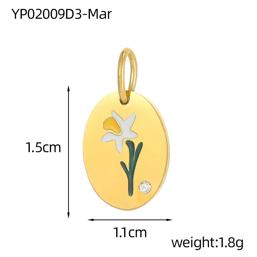 Oval Birth Flower Pendant Necklace For Women