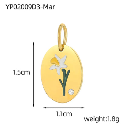 Oval Birth Flower Pendant Necklace For Women