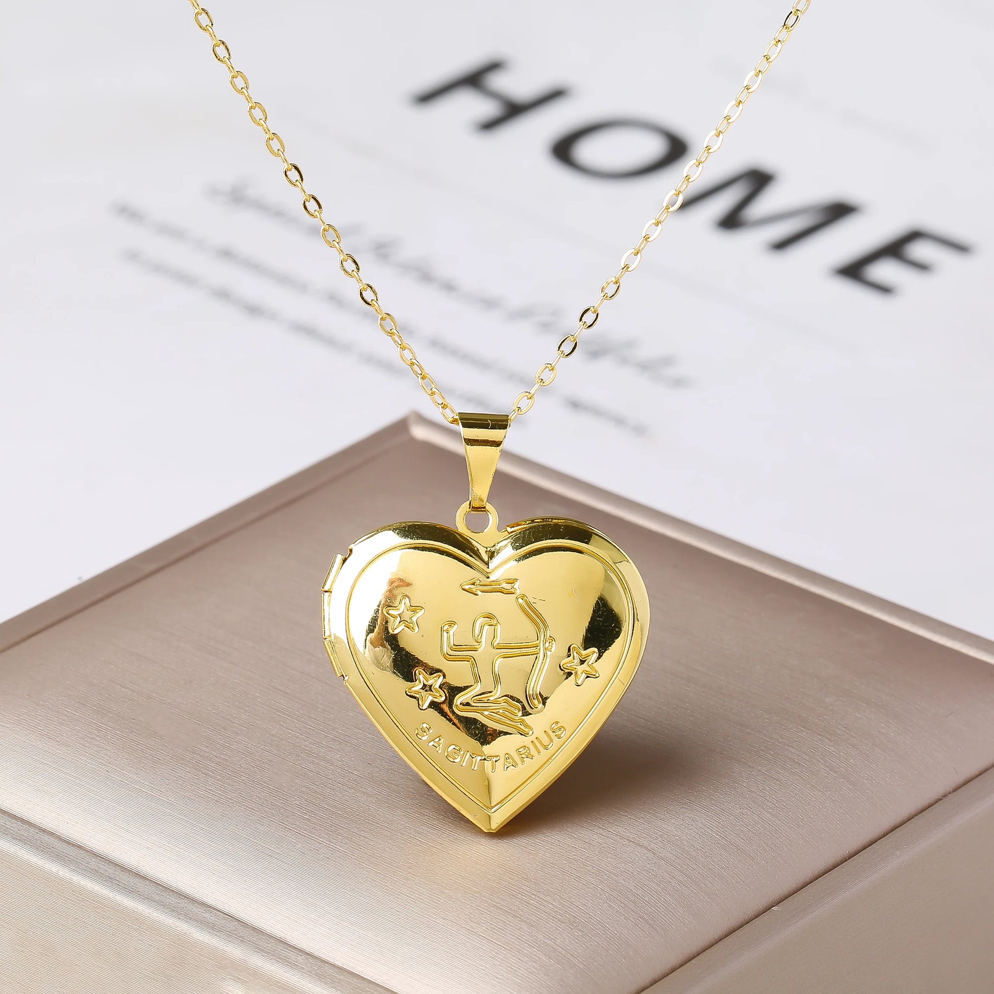 Zodiac Heart Locket Necklace Photo Pendant for Women