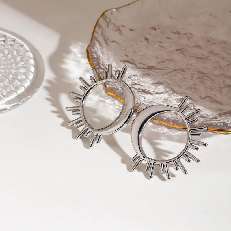 Vintage Sun And Moon Tiny Stud Earrings For Women
