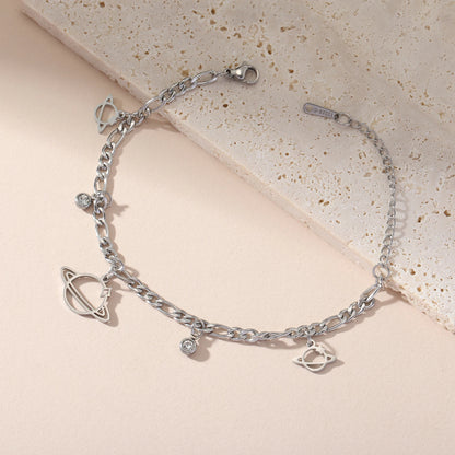Saturn Planet Zircon Charm Bracelet Stainless Steel