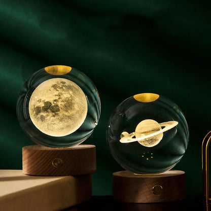 3D Crystal Planet LED Globe – Solar System Decor Light