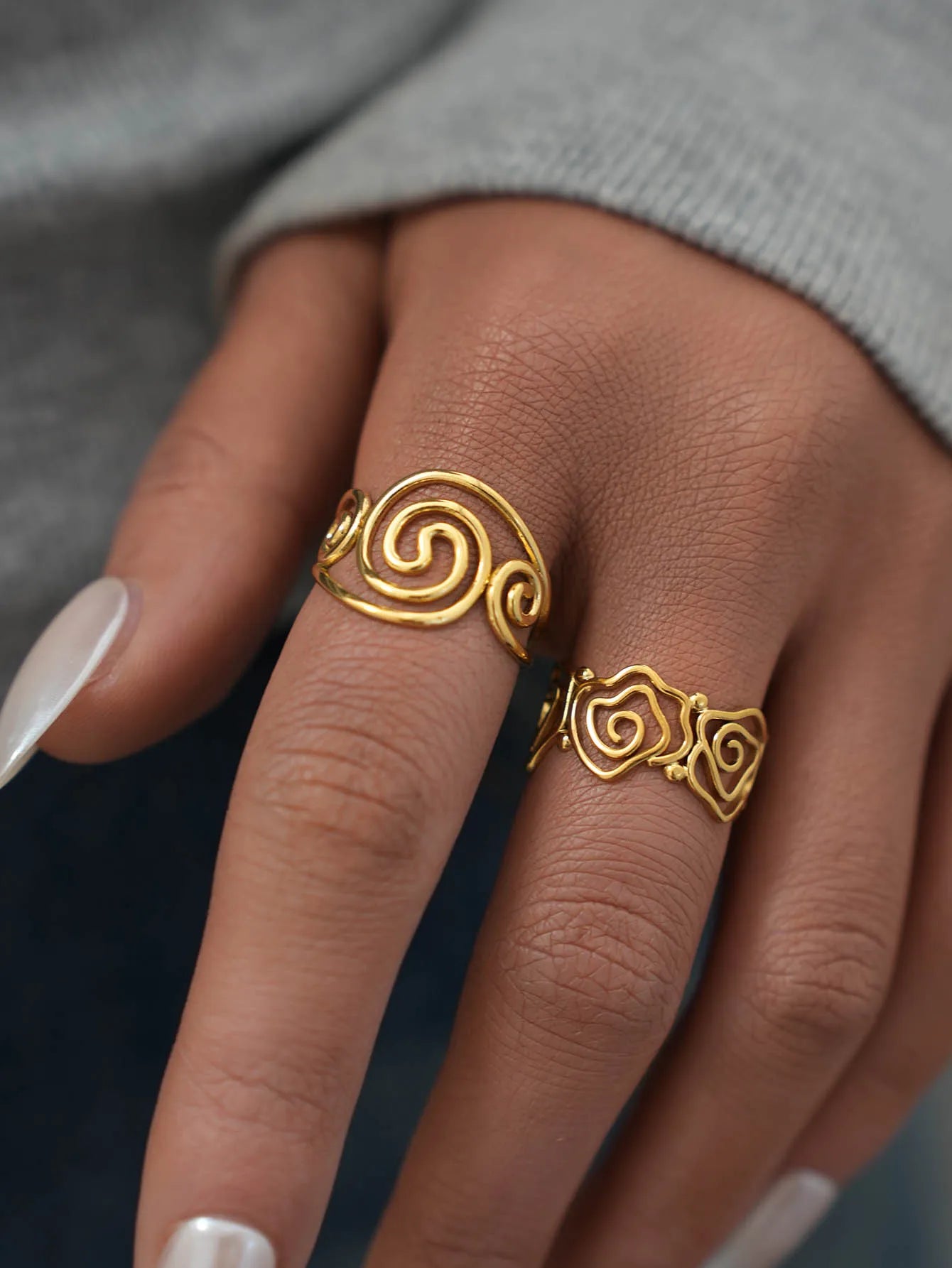 18K Gold Plated Spiral Adjustable Stainless Steel Ring