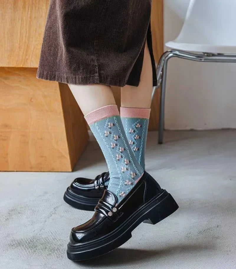 Women’s Frilly Flower Socks Casual Cotton Crew