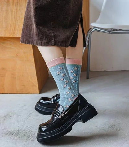 Women’s Frilly Flower Socks Casual Cotton Crew