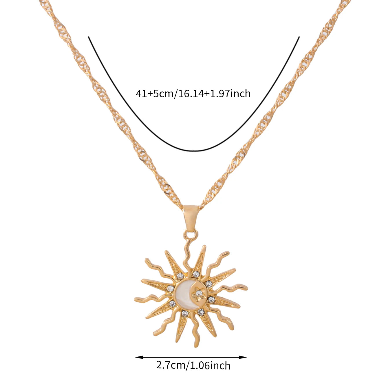 Sun, Moon & Star Rhinestone Pendant Necklace for Women